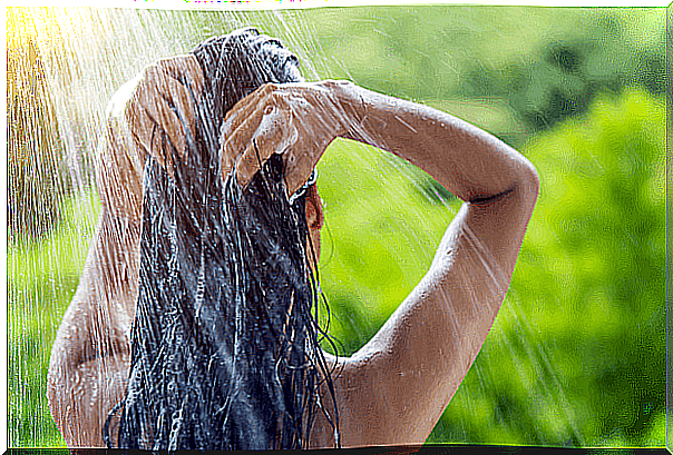 Woman washing her hair