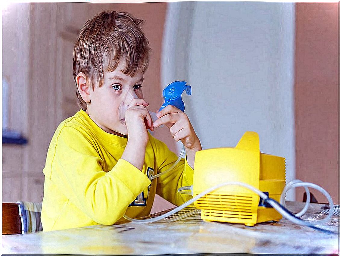 Boy with cystic fibrosis is nebulized.