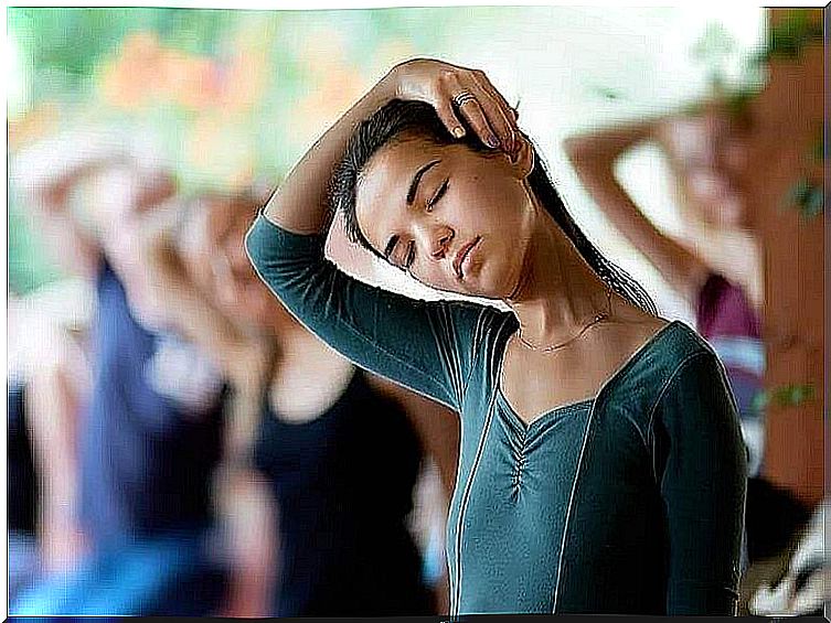 Woman stretching her neck.