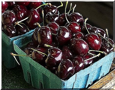 Box of fresh cherries